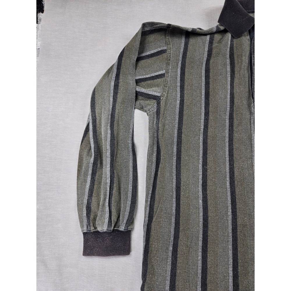 St Johns Bay Mens Long Sleeve Striped Polo Shirt Olive Gray Cotton Small - Picture 7 of 12